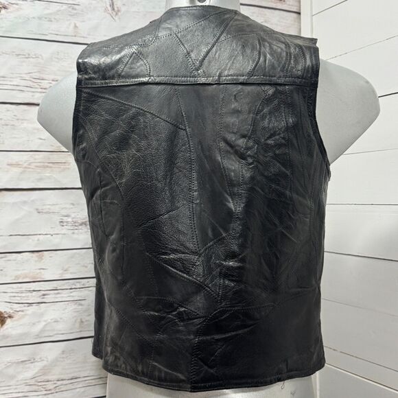 Roberto Amee Black Pigskin Leather Snap Buttons Vest Mens Medium Patchwork Patch - Picture 5 of 10